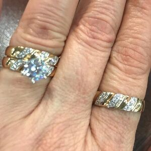 14k Solid Yellow Gold Bride Groom 3pc Wedding set